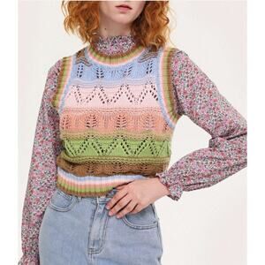 cropped CIDER Rainbow knitted sweater vest sz M lag and look preppy cottage core